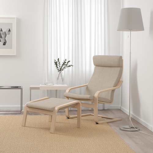 POÄNG Armchair, white stained oak veneer, Hillared beige