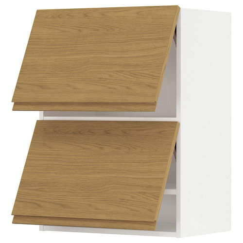 METOD Wall cabinet horizontal w 2 doors, white/Voxtorp oak effect, 60x80 cm