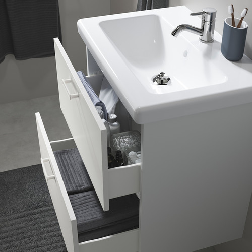 ENHET / TVÄLLEN Wash-stnd w drawers/wash-basin/tap, white, 64x43x65 cm
