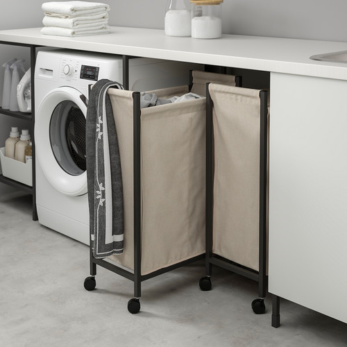 ENHET Laundry bag with castors, anthracite, 80 l