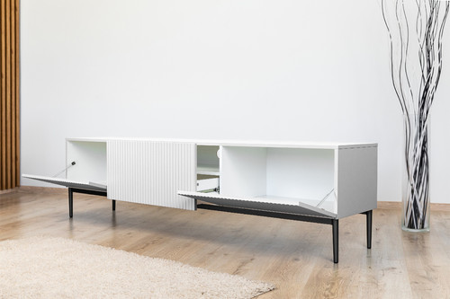 TV Cabinet Nicole 200cm, matt white, black legs