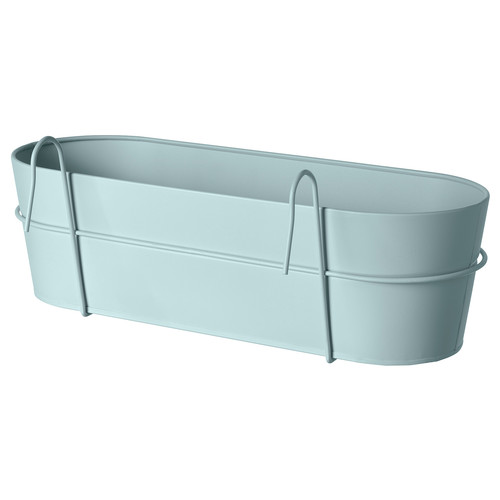 VITLÖK Flower box with holder, in/outdoor light grey-blue, 56x20 cm