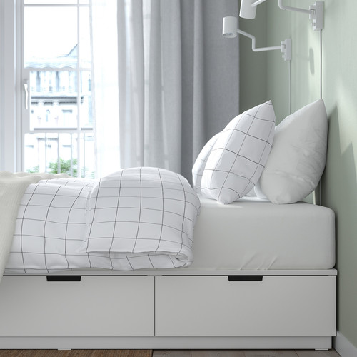 NORDLI Bed frame with storage and mattress, white/Valevåg firm, 140x200 cm