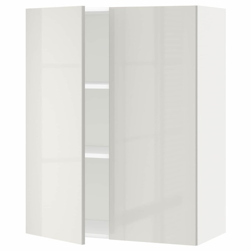 METOD Wall cabinet with shelves/2 doors, white/Ringhult light grey, 80x100 cm