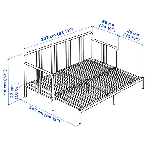 FYRESDAL Day-bed with 2 mattresses, black/Vannareid firm, 80x200 cm