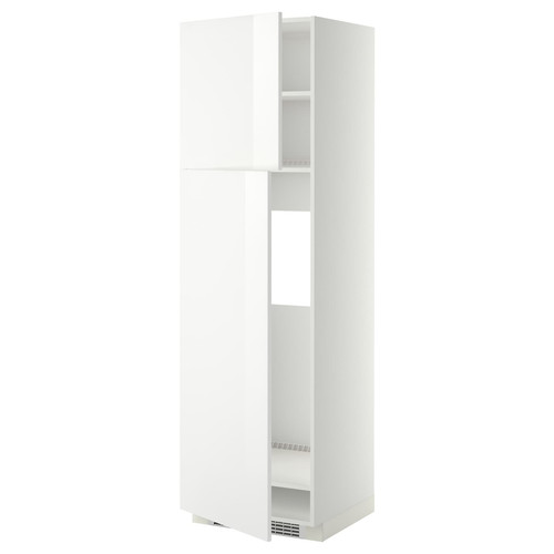 METOD High cabinet for fridge w 2 doors, white/Ringhult white, 60x60x200 cm