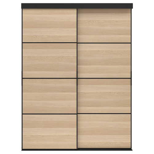 SKYTTA / MEHAMN Sliding door combination, black/double sided white stained oak effect, 152x205 cm