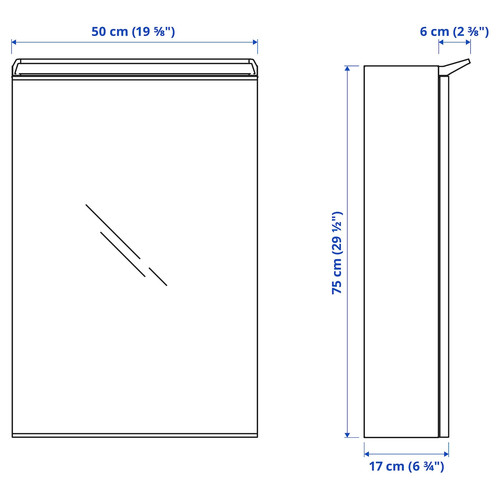 TREASJÖN Mirror cab 1 door/built-in lighting, 50x17x75 cm