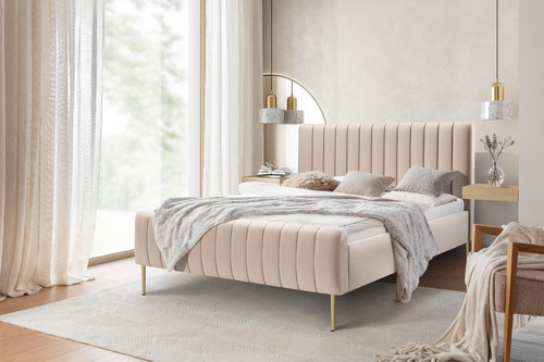 Upholstered Bed Frame Nicole 180x200, light beige, gold legs