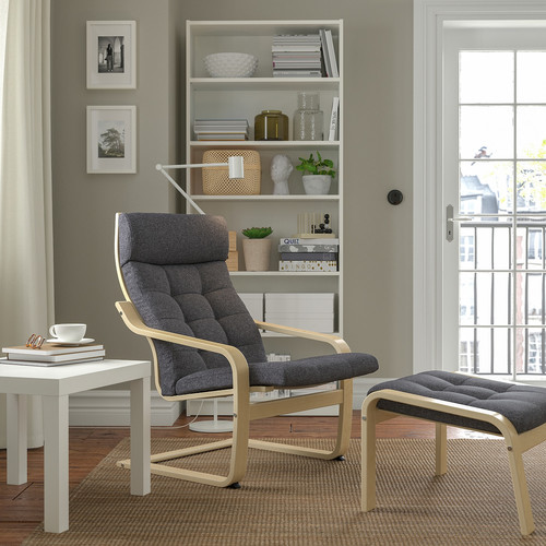 POÄNG Armchair and footstool, birch veneer/Gunnared dark grey