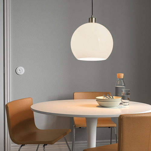 JÄRPLIDEN Pendant lamp, white glass/nickel-plated, 30 cm