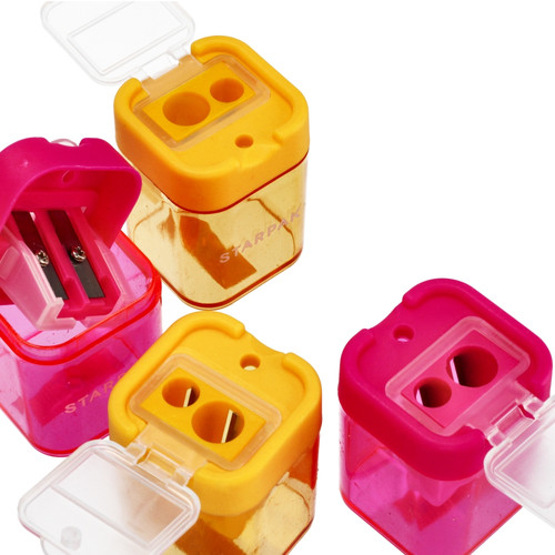 Starpak Double Plastic Pencil Sharpener Disc 24pcs, 4 Colours/2 Shapes