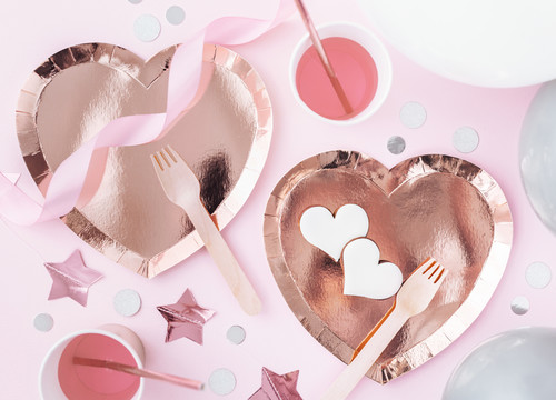 Paper Party Plate Heart, rose gold, 6pcs