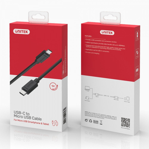 Unitek USB Cable Type-C microUSB 1m Y-C473BK