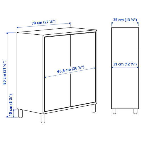 EKET Cabinet combination with legs, white/wood, 70x35x80 cm