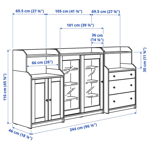 HAUGA Storage combination, grey, 244x46x116 cm