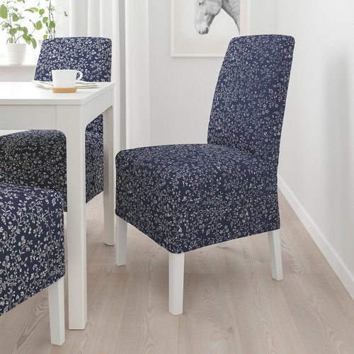BERGMUND Chair w medium long cover, white, Ryrane dark blue