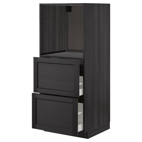METOD/MAXIMERA High cabinet w 2 drawers for oven, black/Lerhyttan black stained, 60x61.9x148 cm