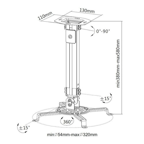 Techly Projector Ceiling Support Extension 380-580 mm Silver