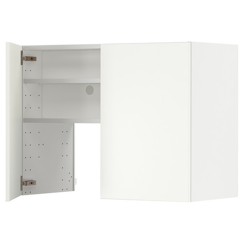 METOD Wall cb f extr hood w shlf/door, white/Havstorp beige, 80x60 cm