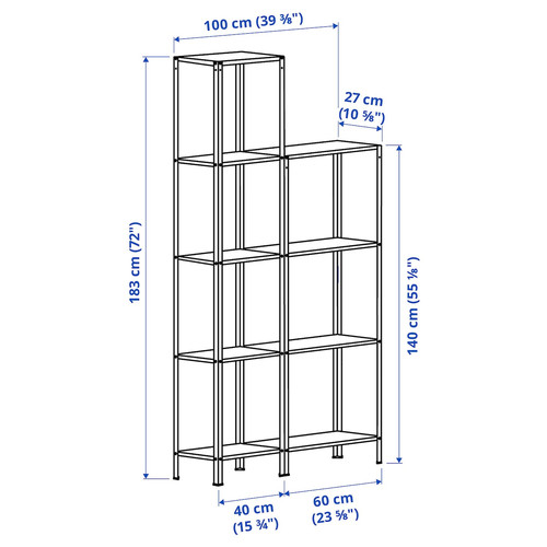 HYLLIS Shelving unit in/outdoor, 100x27x140-183 cm