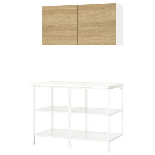 ENHET Storage combination, white/oak effect, 123x63.5x207 cm