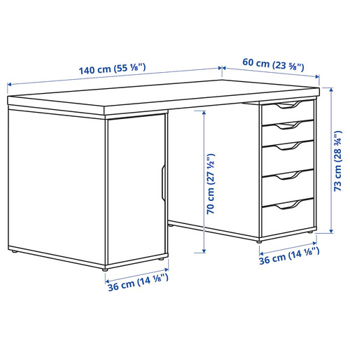 LAGKAPTEN / ALEX Desk, white, 140x60 cm