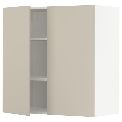 METOD Wall cabinet with shelves/2 doors, white/Havstorp beige, 80x80 cm