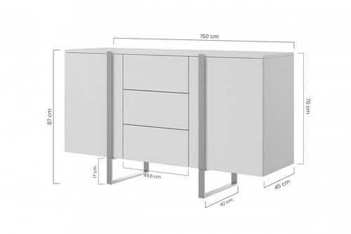 Cabinet with 2 Doors & 3 Drawers Verica 150 cm, biscuit oak/gold legs