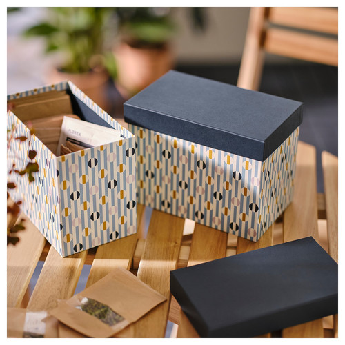 DAKSJUS Box with lid, set of 2, stripe pattern blue
