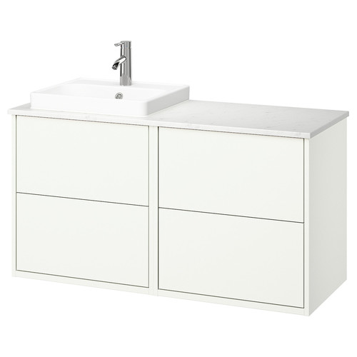 HAVBÄCK / ORRSJÖN Wash-stand/wash-basin/tap, white/white marble effect, 122x49x71 cm