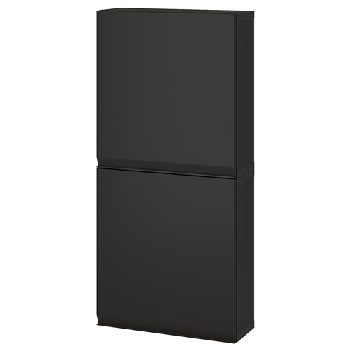 BESTÅ Wall cabinet with 2 doors, black-brown/Hammarsmed anthracite, 60x22x128 cm