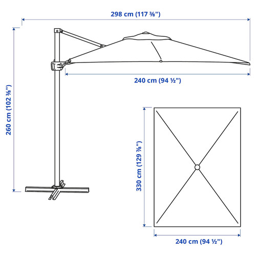 SEGLARÖ Parasol, hanging, anthracite/tilting, 330x240 cm