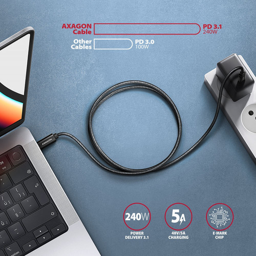 AXAGON USB Cable BUCM2-CM15AB 240W USB-C USB-C, 1.5m