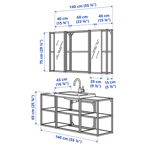 ENHET Bathroom, white, 140x43x65 cm