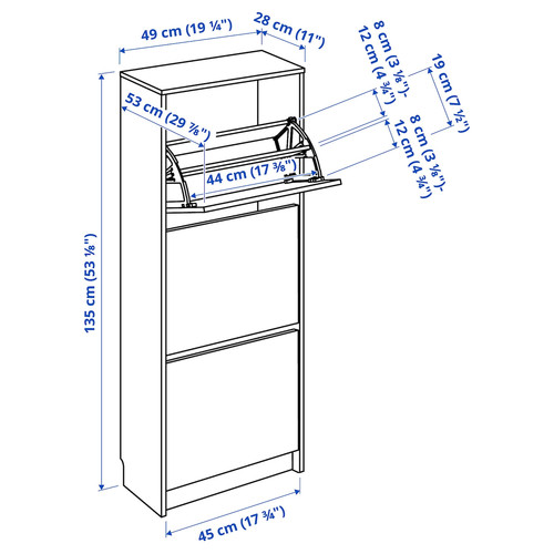 BISSA Shoe cabinet with 3 compartments, oak effect, 49x28x135 cm