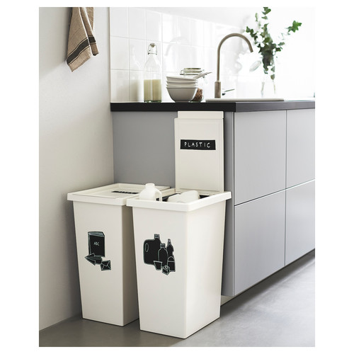 FILUR Bin with lid, white, 42 l