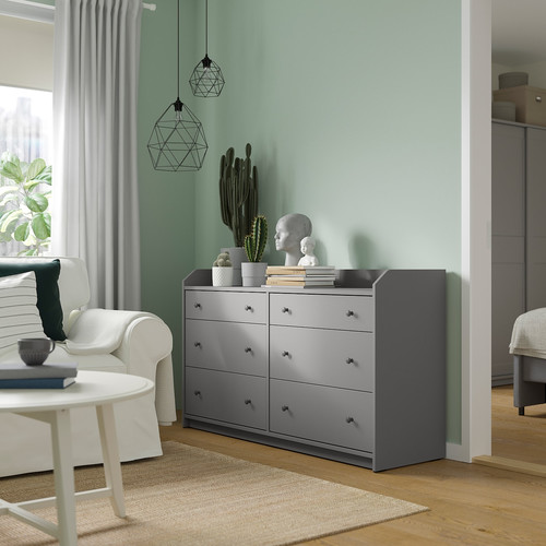 HAUGA Chest of 6 drawers, grey, 138x84 cm