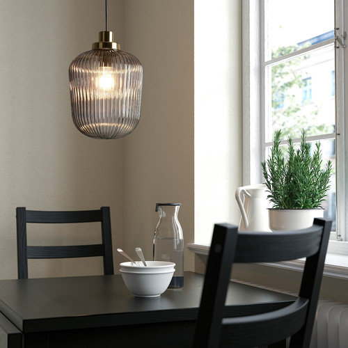 SOLKLINT Pendant lamp, brass, grey clear glass, 22 cm