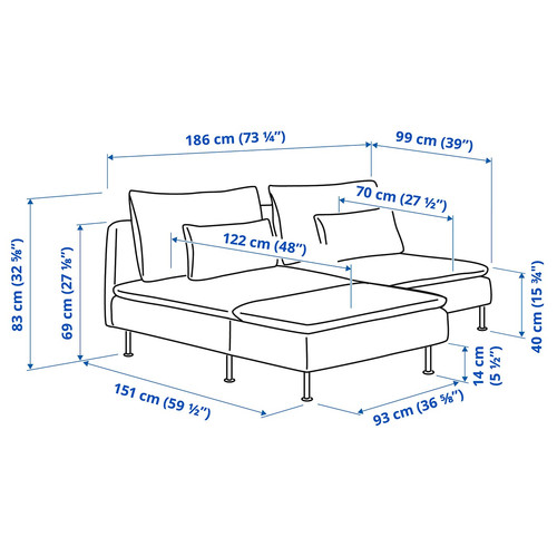 SÖDERHAMN 2-seat sofa with chaise longue, Tonerud red