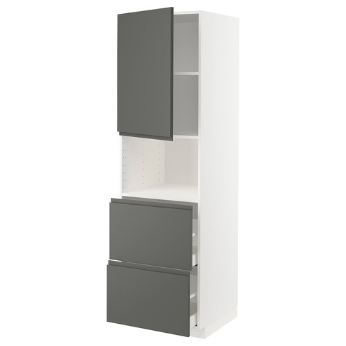 METOD / MAXIMERA Hi cab f micro w door/2 drawers, white/Voxtorp dark grey, 60x60x200 cm