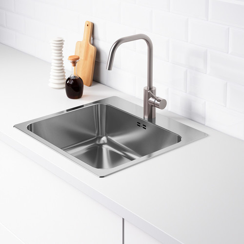 LÅNGUDDEN Inset sink, 1 bowl, stainless steel, 56x53 cm