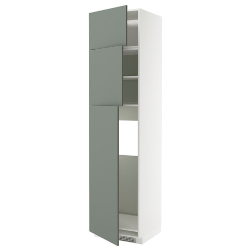 METOD High cab for fridge with 3 doors, white/Nickebo matt grey-green, 60x60x240 cm