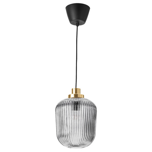 SOLKLINT Pendant lamp, brass, grey clear glass, 22 cm