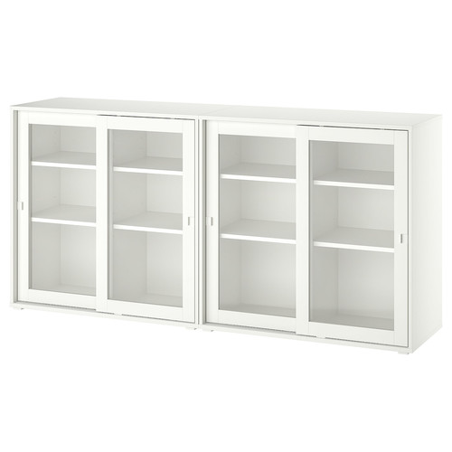 VIHALS Storage combination w glass doors, white/clear glass, 190x37x90 cm