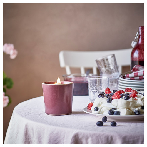 STÖRTSKÖN Scented candle in ceramic jar, Berries/red, 50 hr