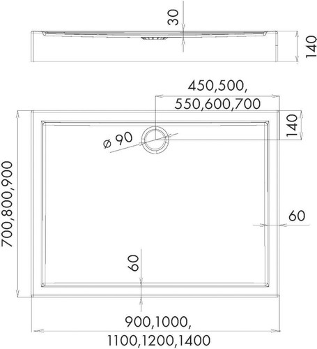 Acrylic Shower Tray Lena 70 x 100 x 14 cm, white