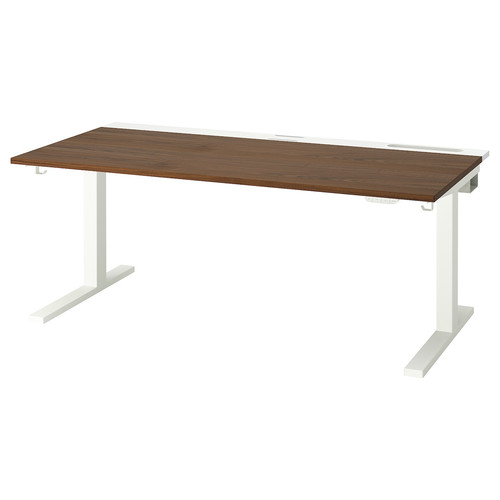 MITTZON Desk sit/stand, electric walnut veneer/white, 160x80 cm