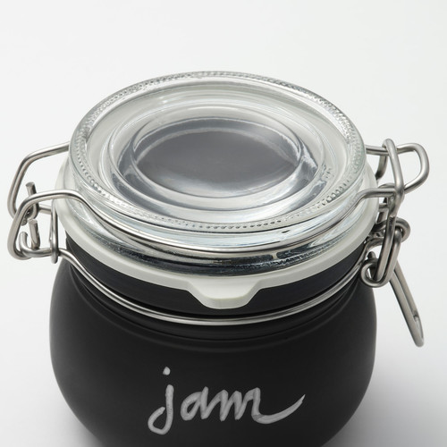 KORKEN Jar with lid, clear glass/black, 13 cl