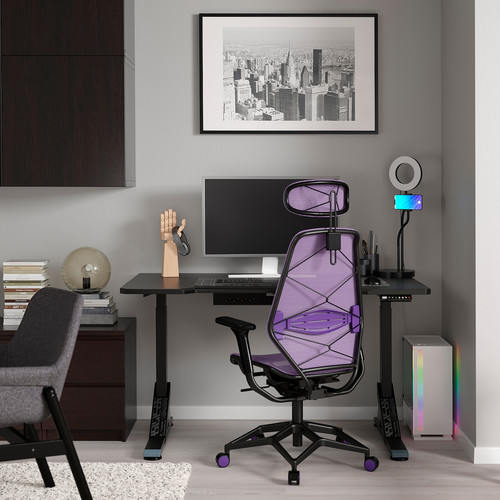 UPPSPEL / STYRSPEL Gaming desk and chair, black/purple, 140x80 cm